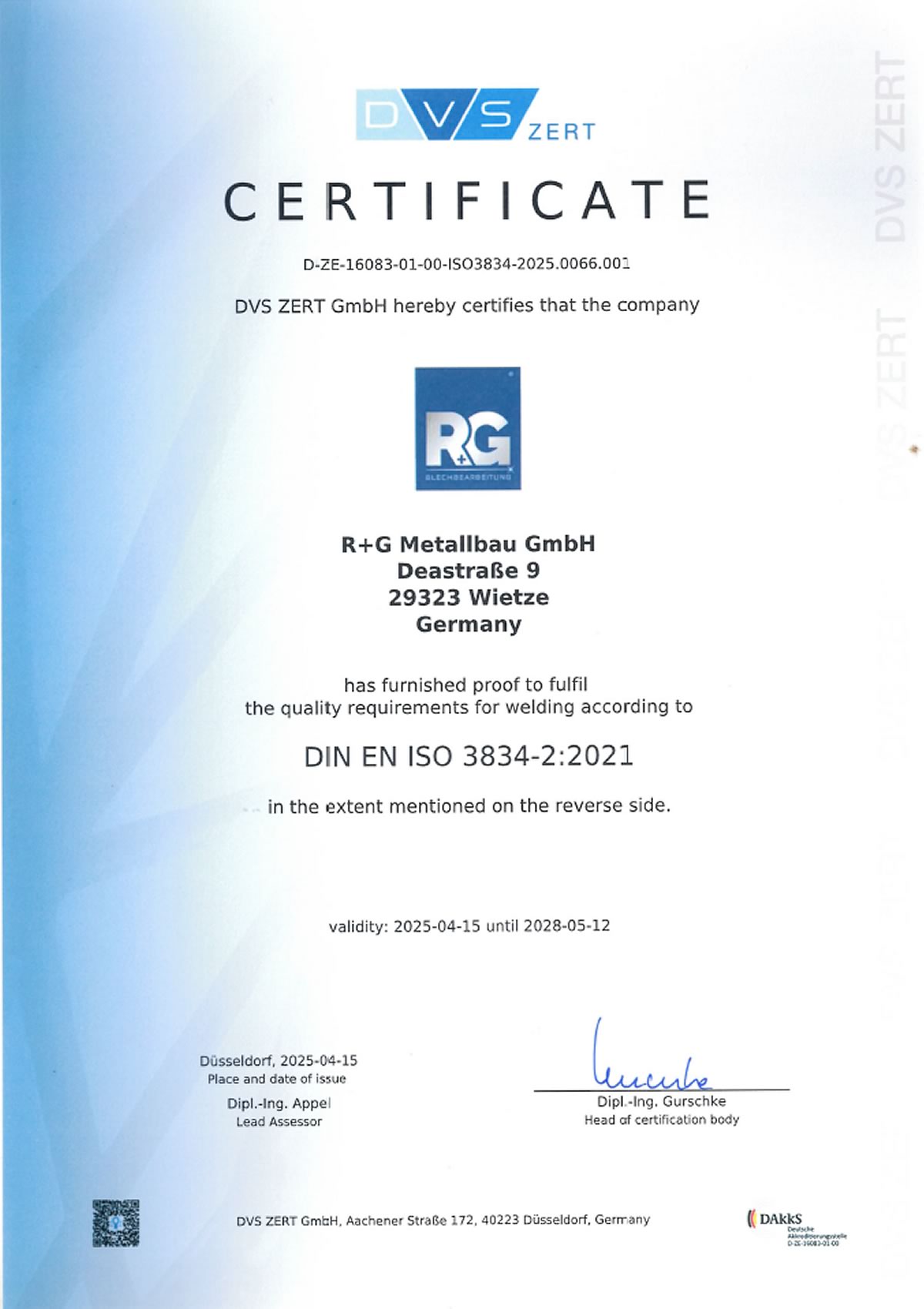 Englisch: Zertifikat D-ZE-16083-01-00-ISO3834-2025.0066.001